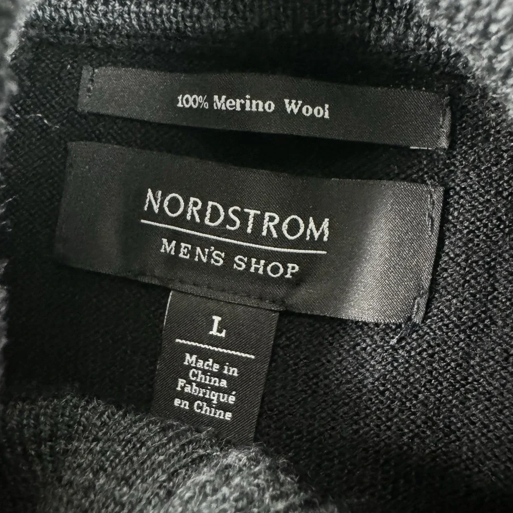 Nordstrom Black Pure Merino Wool 1/2 Zip Mens Pullover Sweater Size Large